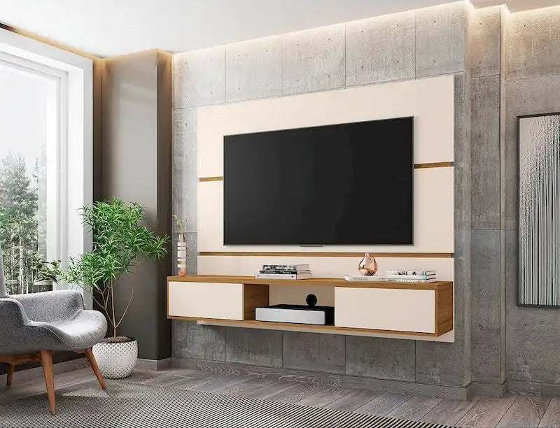  Mid Century Modern Wood 62.99 In. Floating Living Room Entertainment Furniture