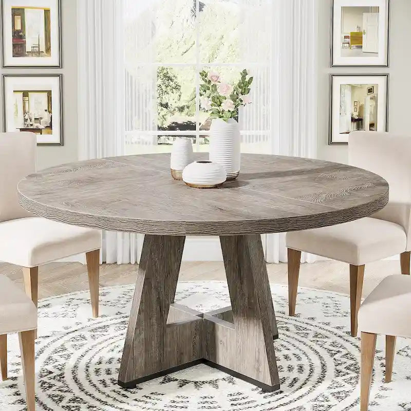 Round Dining Table for 4, 47 Inch Farmhouse Kitchen Table Small Dinner Table