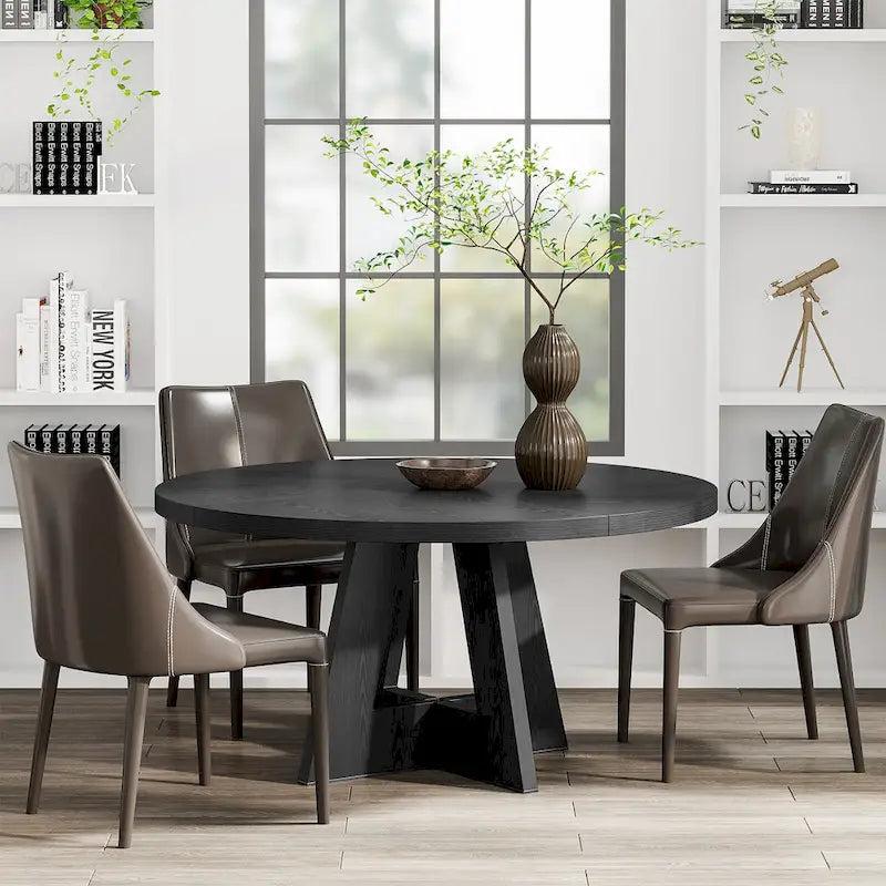 Round Dining Table for 4, 47 Inch Farmhouse Kitchen Table Small Dinner Table