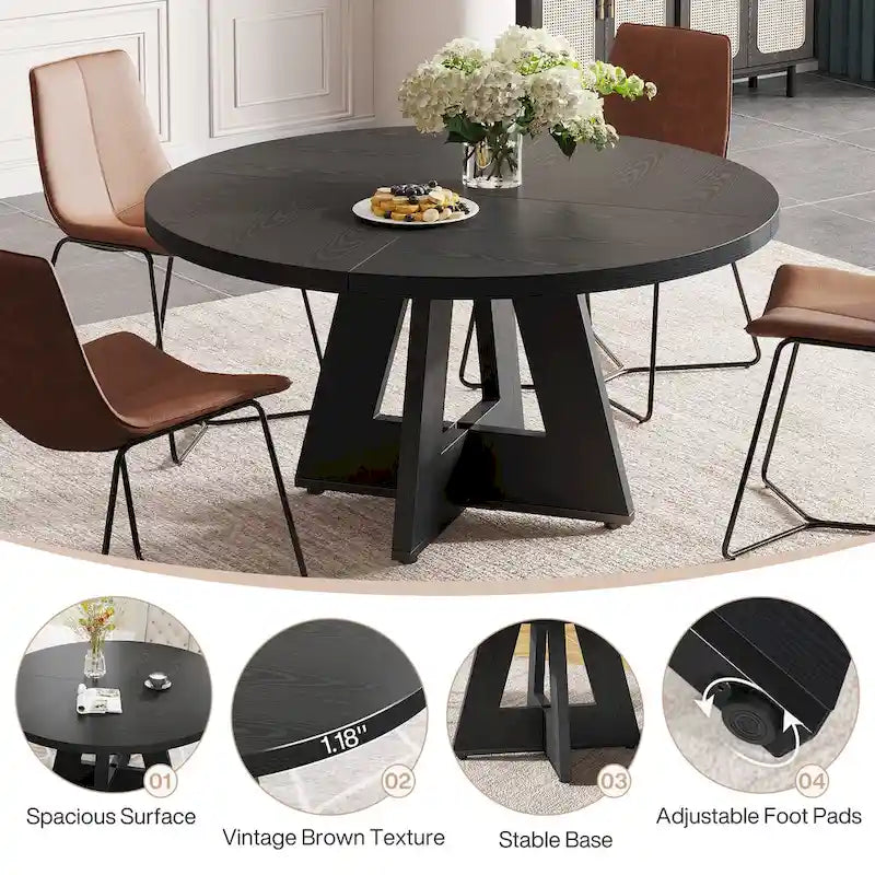 Round Dining Table for 4, 47 Inch Farmhouse Kitchen Table Small Dinner Table