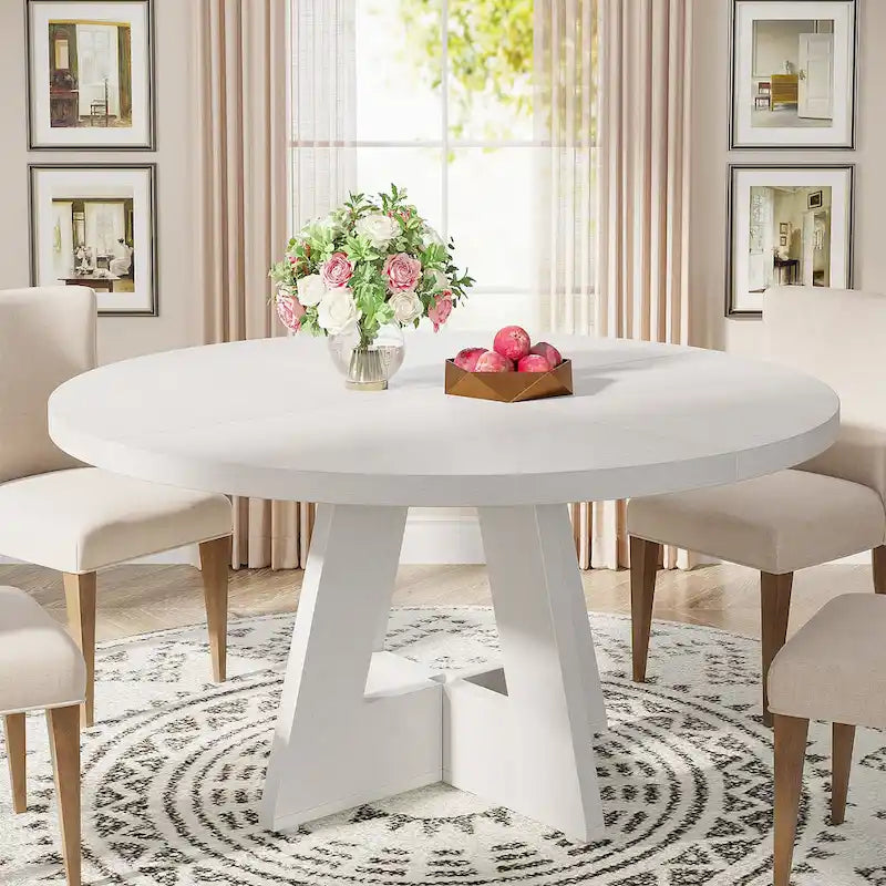 Round Dining Table for 4, 47 Inch Farmhouse Kitchen Table Small Dinner Table