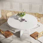 Round Dining Table for 4, 47 Inch Farmhouse Kitchen Table Small Dinner Table