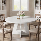 Round Dining Table for 4, 47 Inch Farmhouse Kitchen Table Small Dinner Table