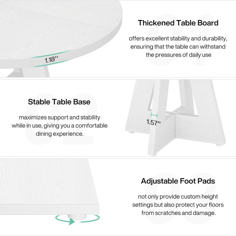 Round Dining Table for 4, 47 Inch Farmhouse Kitchen Table Small Dinner Table