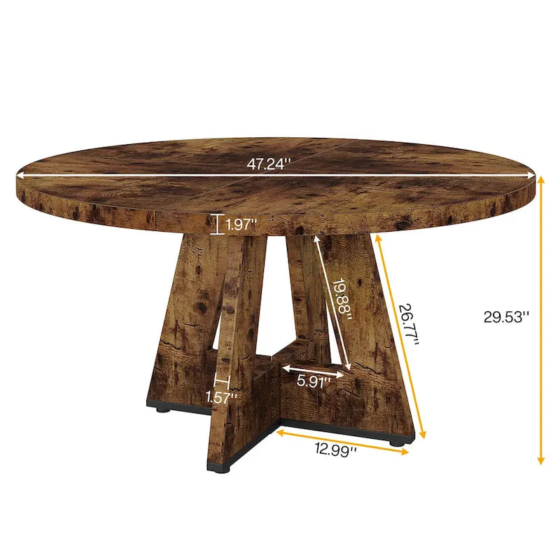 Round Dining Table for 4, 47 Inch Farmhouse Kitchen Table Small Dinner Table