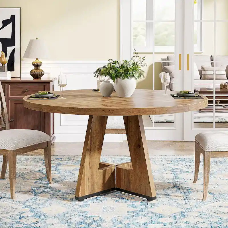 Round Dining Table for 4, 47 Inch Farmhouse Kitchen Table Small Dinner Table