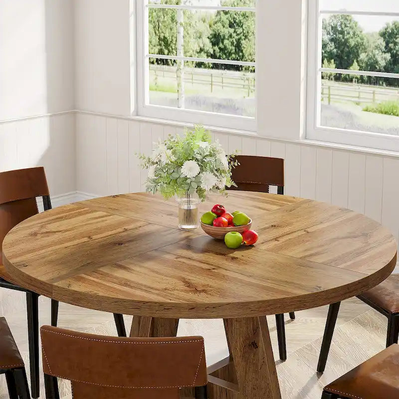 Round Dining Table for 4, 47 Inch Farmhouse Kitchen Table Small Dinner Table