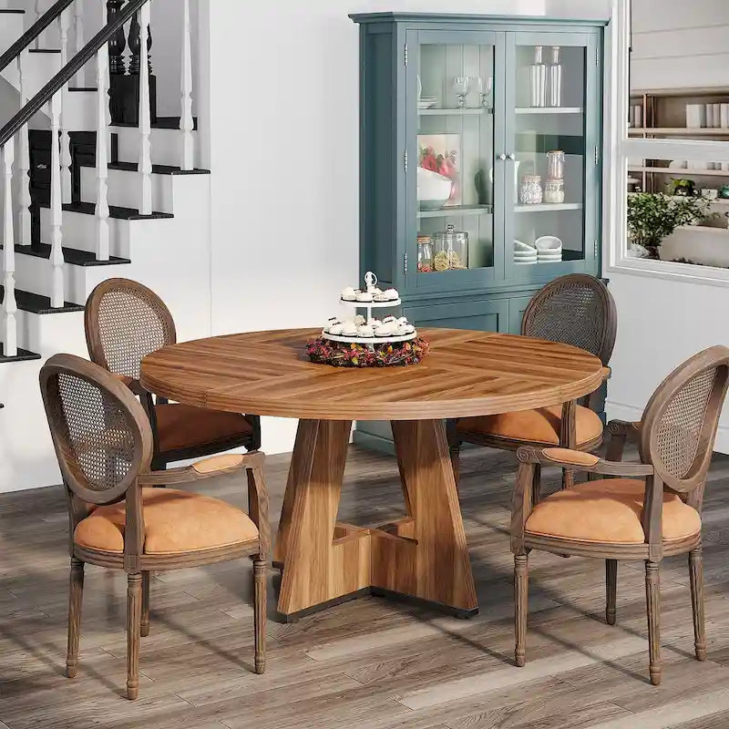 Round Dining Table for 4, 47 Inch Farmhouse Kitchen Table Small Dinner Table