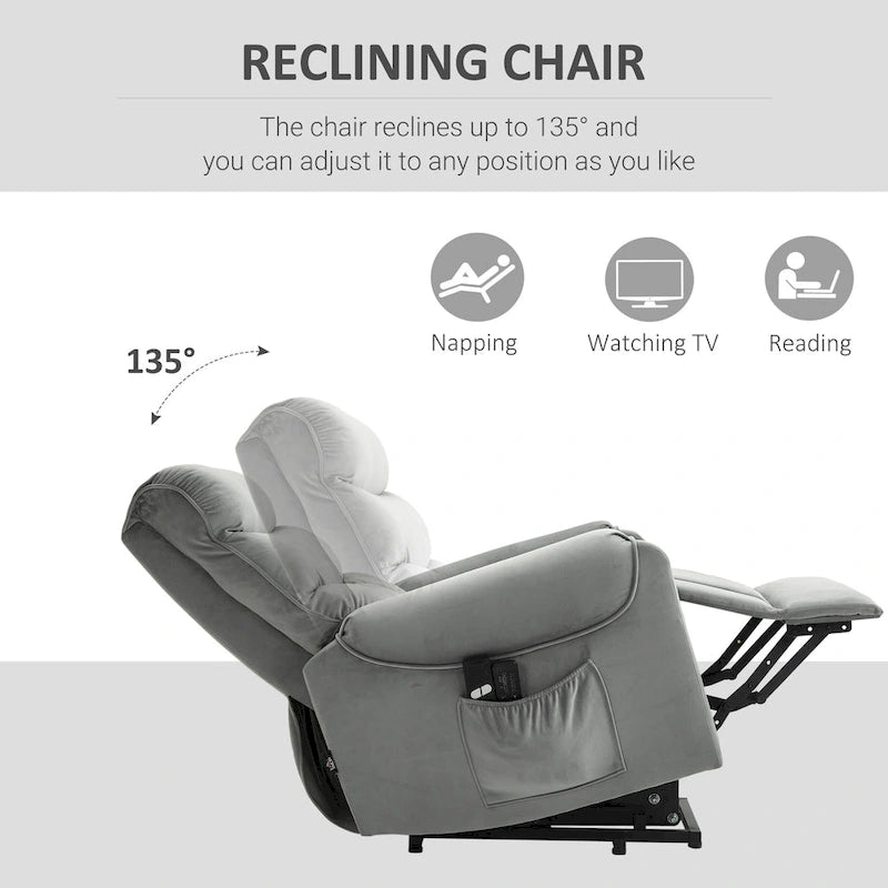 HOMCOM Electric Power Lift Recliner, Upholstered Vibration Massage Chair with Remote Control