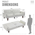 Faux Leather Futon Sofa Bed Sleeper Couch, Mid Century Button Tufted Upholstered Convertible Sofa Bed with Wooden Legs