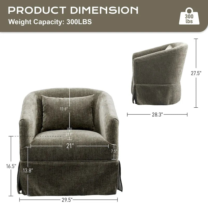 Ouyessir Set of 2 Swivel Barrel Chair 360 Degree Upholstered Accent Chair Fabric Armchair