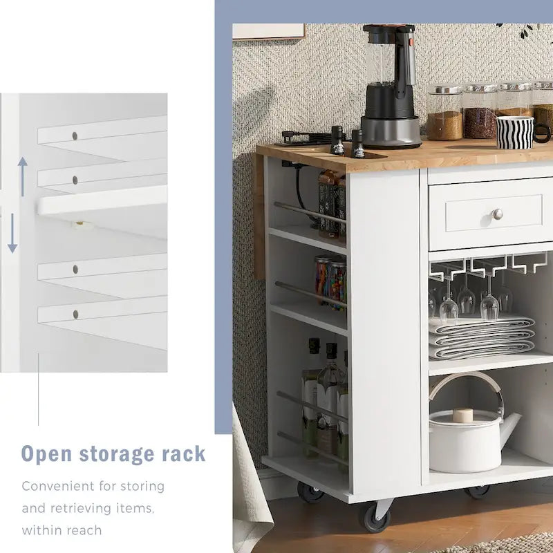 Kitchen Storage Island with Drop Leaf and Power Outlet For Dining Room
