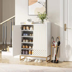 5 Tier Shoe Cabinet with Doors 25 Pairs White Wood Shoes Organizer