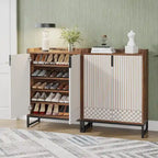 5 Tier Shoe Cabinet with Doors 25 Pairs White Wood Shoes Organizer