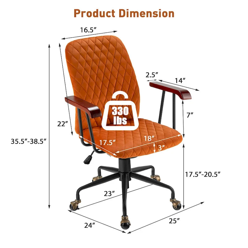 Velvet Swivel Home Office Desk Chair Adjustable Mid Back Leisure Chair
