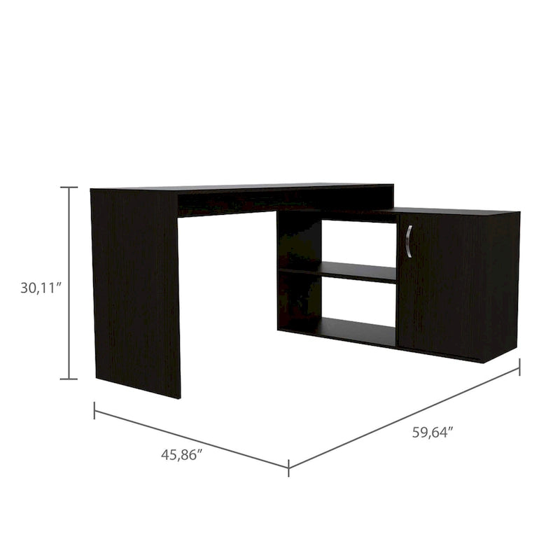 FM Furniture Dallas L-Shaped Home Office Desk, Two Shelves, Single Door Cabinet
