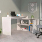 FM Furniture Dallas L-Shaped Home Office Desk, Two Shelves, Single Door Cabinet