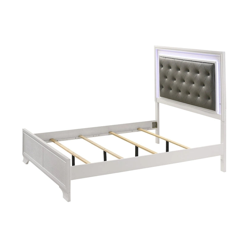 Kym 4 Piece Frost LED Faux Leather Upholstered Tufted Panel Bedroom Set