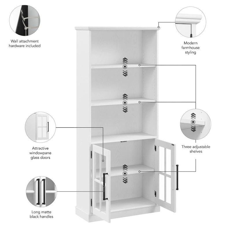 Westbrook 5 Shelf Bookcase with Glass Doors by Bush Furniture