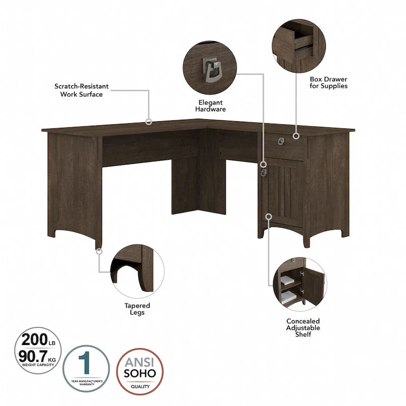 Bush Furniture Salinas 60W L Shaped Desk with Storage Hutch