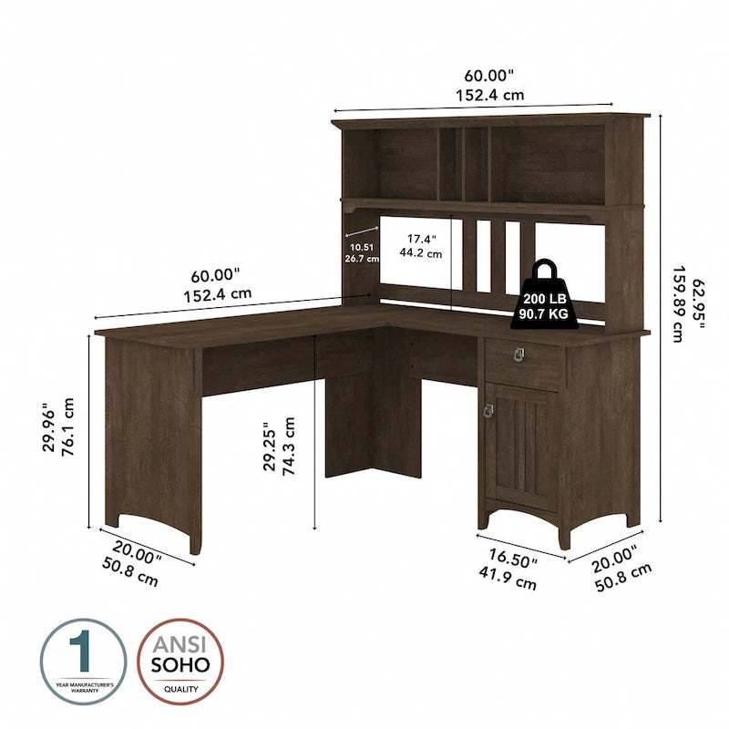 Bush Furniture Salinas 60W L Shaped Desk with Storage Hutch