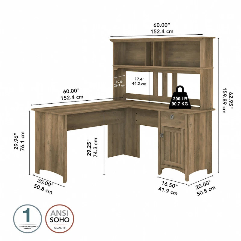 Bush Furniture Salinas 60W L Shaped Desk with Storage Hutch