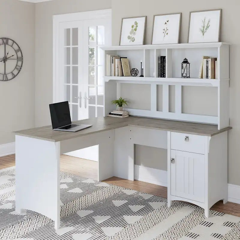 Bush Furniture Salinas 60W L Shaped Desk with Storage Hutch
