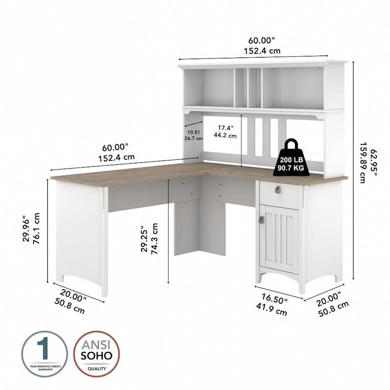 Bush Furniture Salinas 60W L Shaped Desk with Storage Hutch