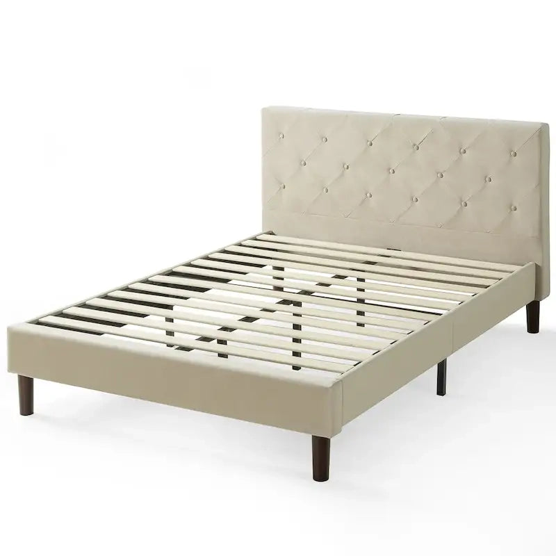 Priage by ZINUS Beige Upholstered Diamond Stitched Platform Bed Frame