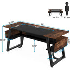 63 inch Large Executive Desk Office Desk with Storage Shelf for Home Office, Rustic Brown Black
