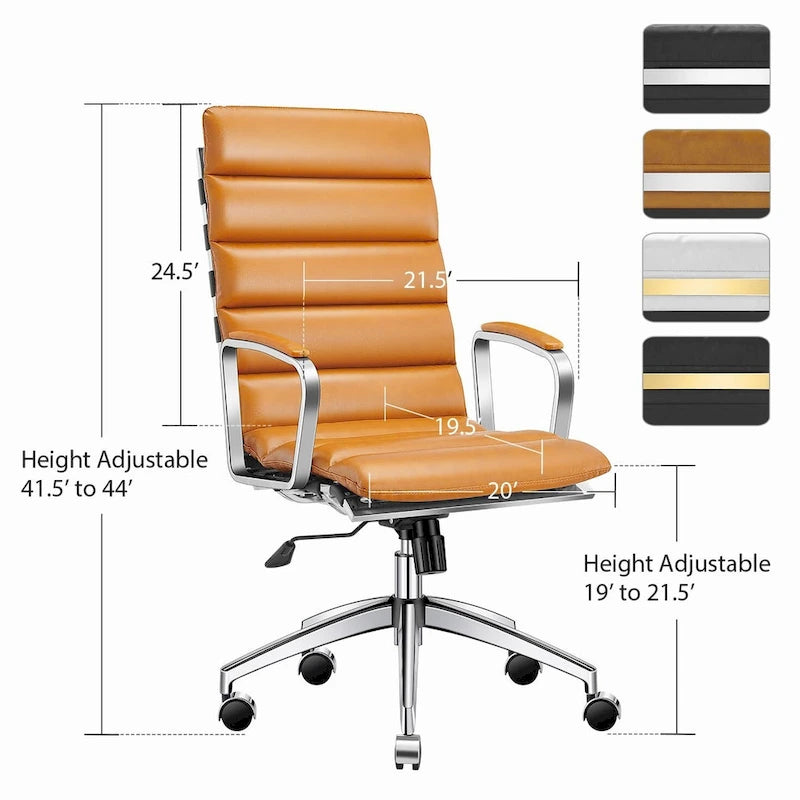 LUXMOD Office Chair Faux Leather Gold Frame Adjustable and Swivel