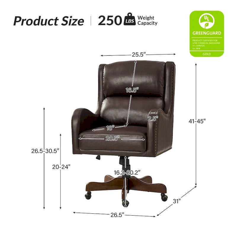 Pete Faux Leather Adjustable Height Swivel Executive Chair with Tilt Mechanism by