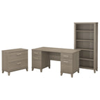 60W Office Desk with Cabinet and 5 Shelf Bookcase