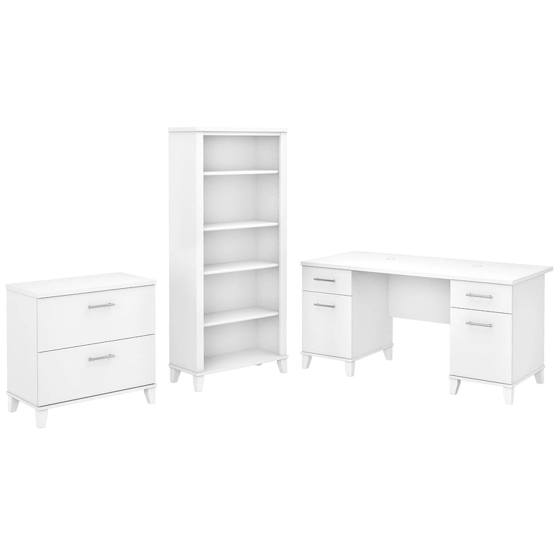 60W Office Desk with Cabinet and 5 Shelf Bookcase