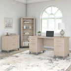 60W Office Desk with Cabinet and 5 Shelf Bookcase