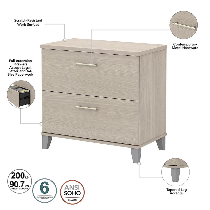 60W Office Desk with Cabinet and 5 Shelf Bookcase
