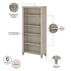 60W Office Desk with Cabinet and 5 Shelf Bookcase