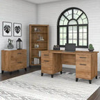 60W Office Desk with Cabinet and 5 Shelf Bookcase