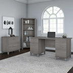 60W Office Desk with Cabinet and 5 Shelf Bookcase