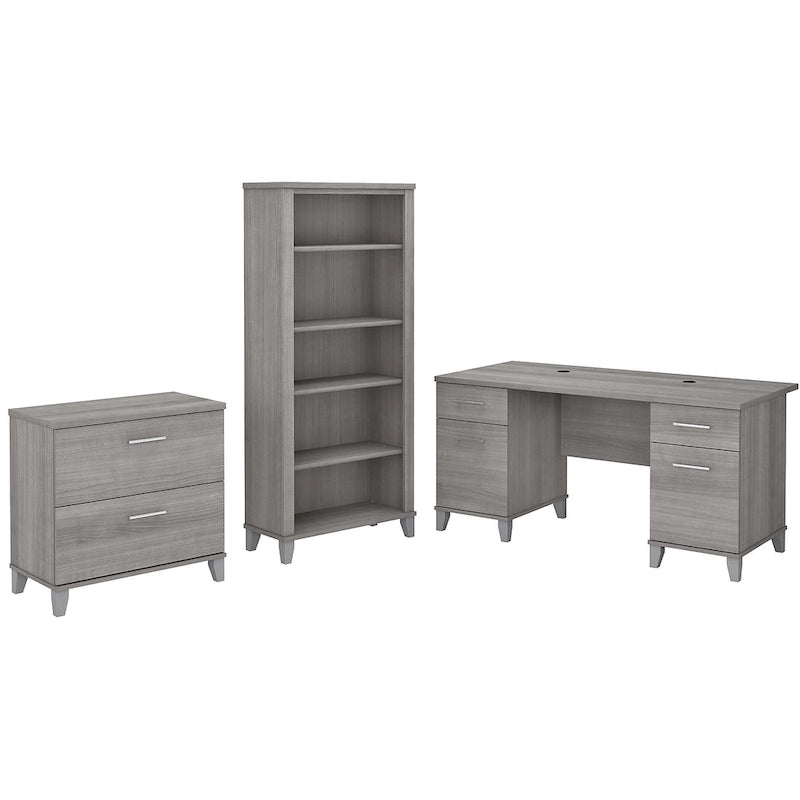 60W Office Desk with Cabinet and 5 Shelf Bookcase