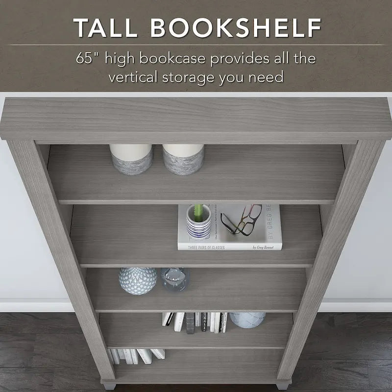 60W Office Desk with Cabinet and 5 Shelf Bookcase