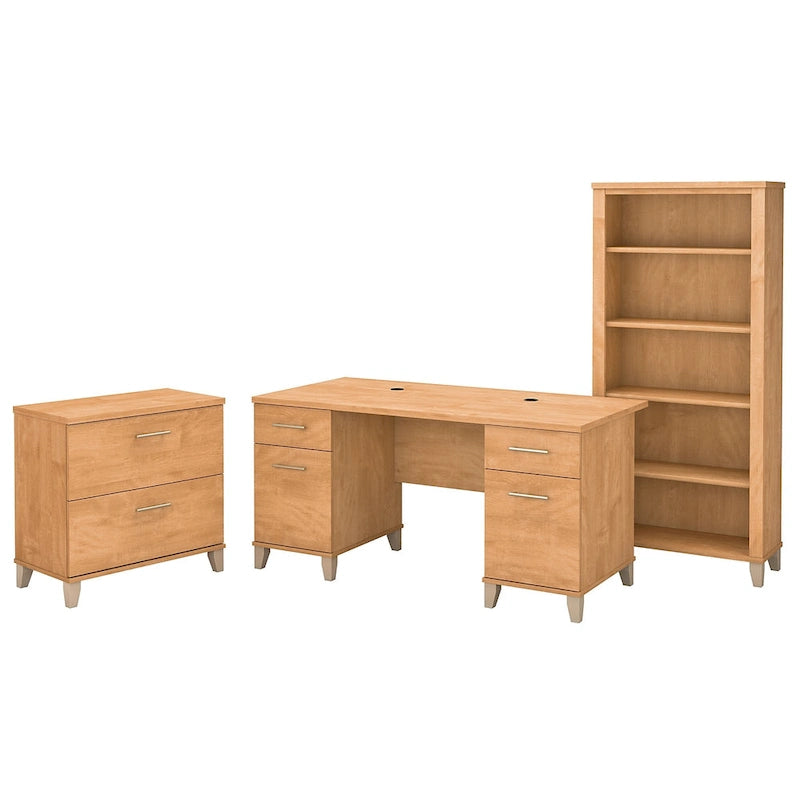 60W Office Desk with Cabinet and 5 Shelf Bookcase