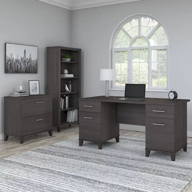 60W Office Desk with Cabinet and 5 Shelf Bookcase