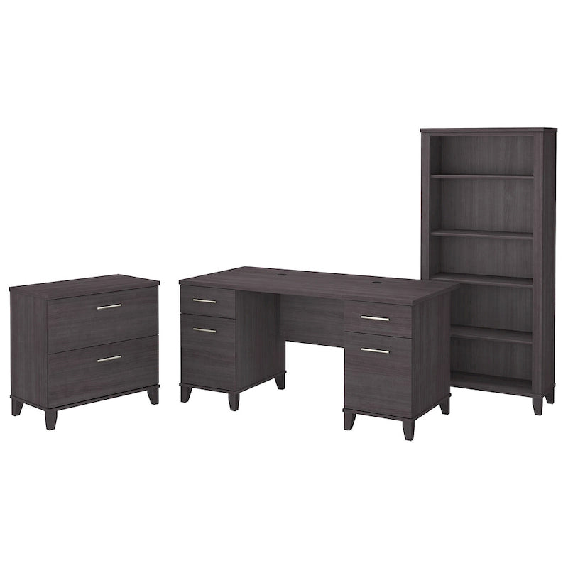 60W Office Desk with Cabinet and 5 Shelf Bookcase