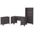 60W Office Desk with Cabinet and 5 Shelf Bookcase