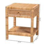 Adelia Modern Bohemian Natural Rattan and Mahogany Wood 1-Drawer Nightstand