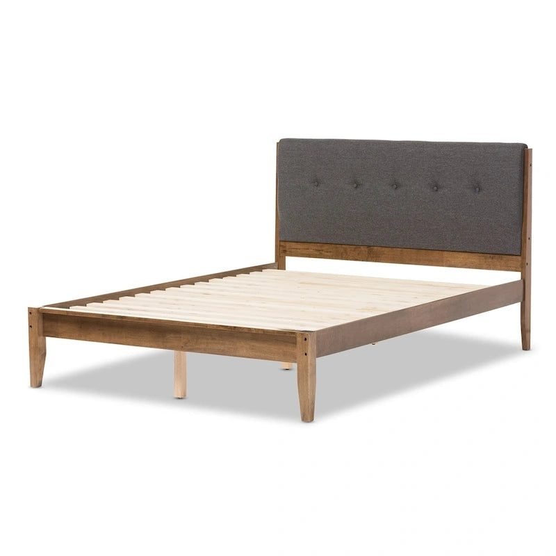 Mid-Century Fabric and Wood Platform Bed by Baxton Studio