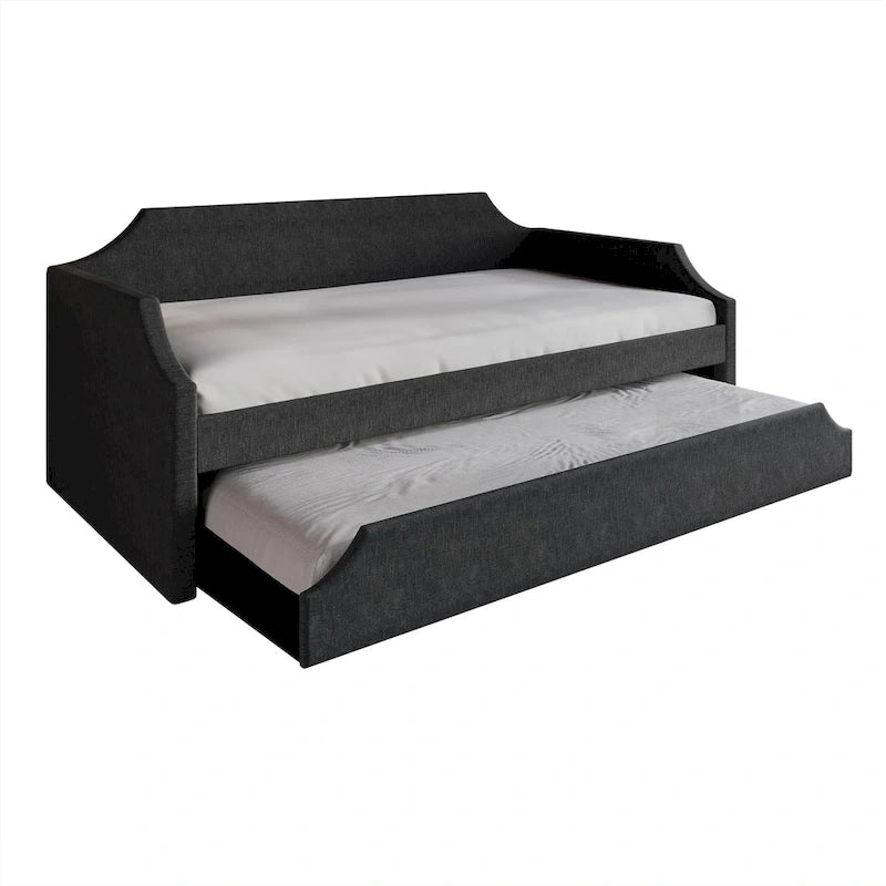 CraftPorch Elegance Linen Upholstered Twin Size Daybed with Trundle