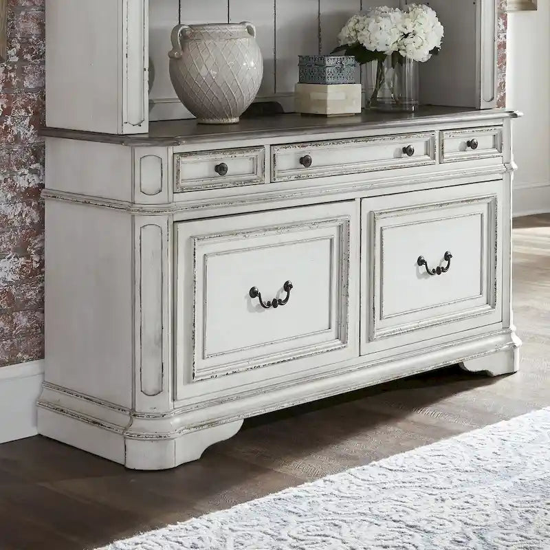 Antique White Weathered Bark Credenza