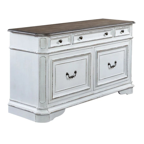 Antique White Weathered Bark Credenza